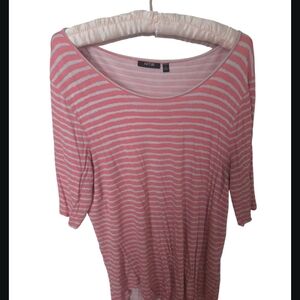 Apt. 9 Pink & Gray Striped Short Sleeve Top Sz L